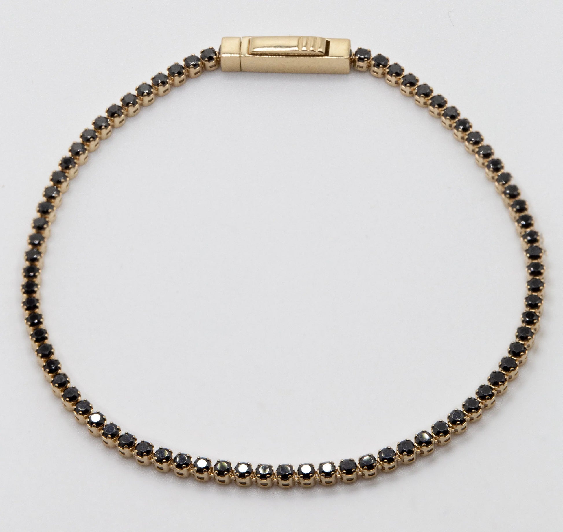 Solid 14 KT Yellow Gold Black Tennis Bracelet TK GOLD