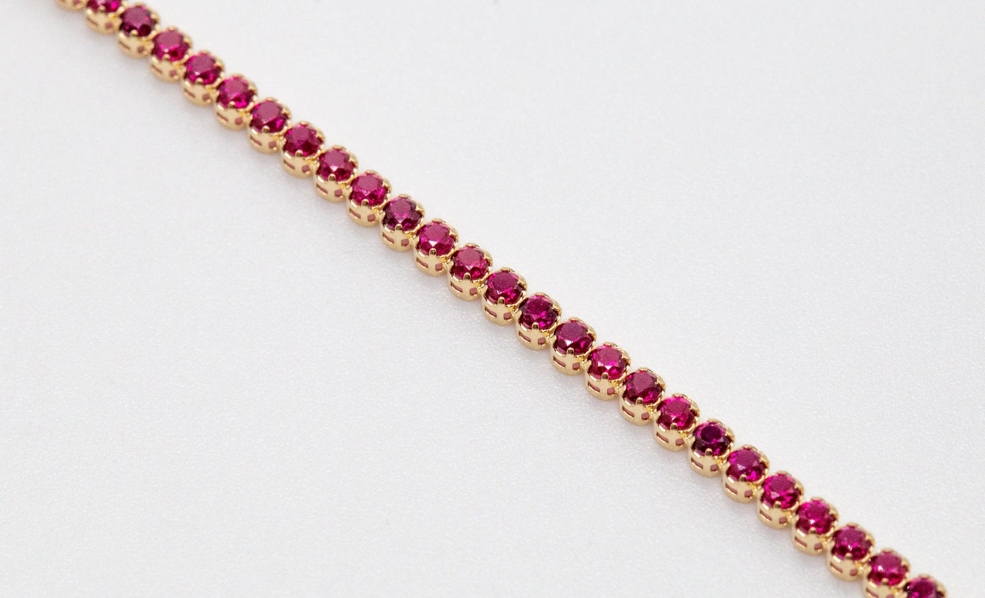 Solid 14 KT Yellow Gold Red Tennis Bracelet TK GOLD