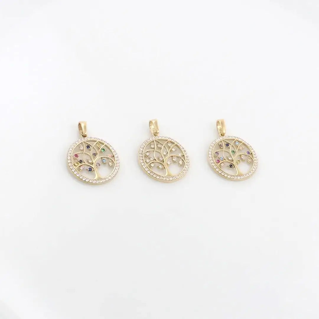 Solid 14KT Gold White Zircon Tree Of Life Pendant TK GOLD