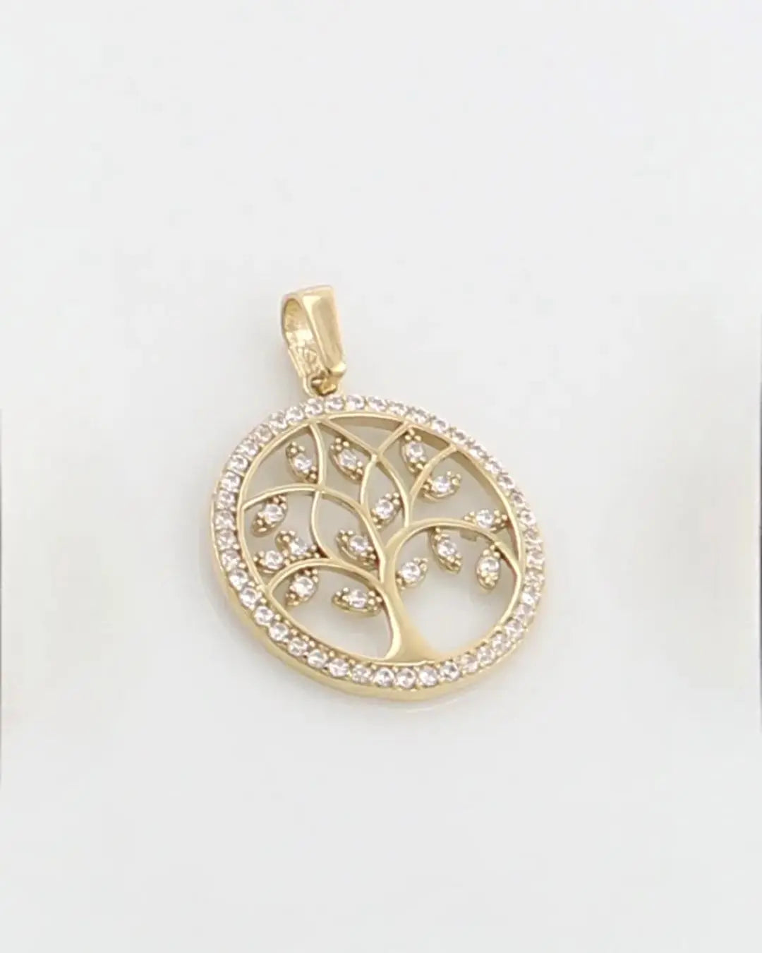 Solid 14KT Gold White Zircon Tree Of Life Pendant TK GOLD